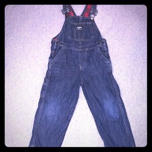 EUC Boys Red & Black Buffalo Plaid Lined Overalls